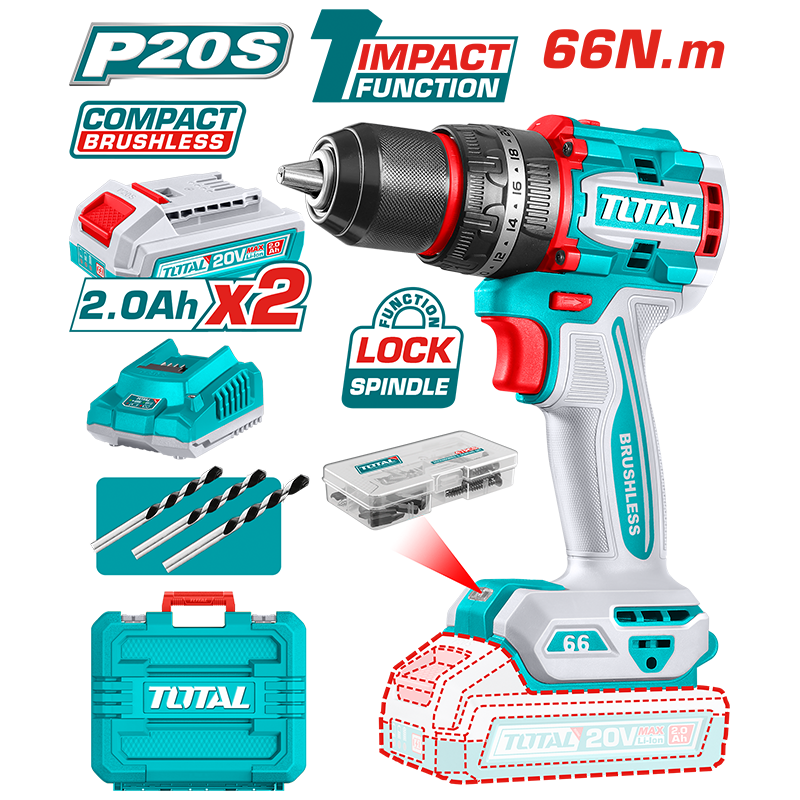 TALADRO DE IMPACTO INALÁMBRICO 20V 1/2" 66NM