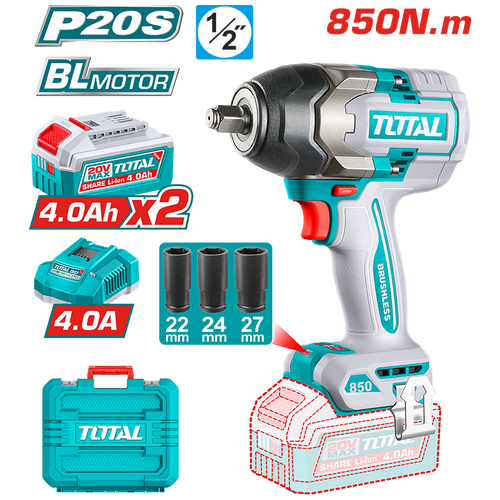 LLAVE DE IMPACTO INALÁMBRICA 850NM 20V 1/2"