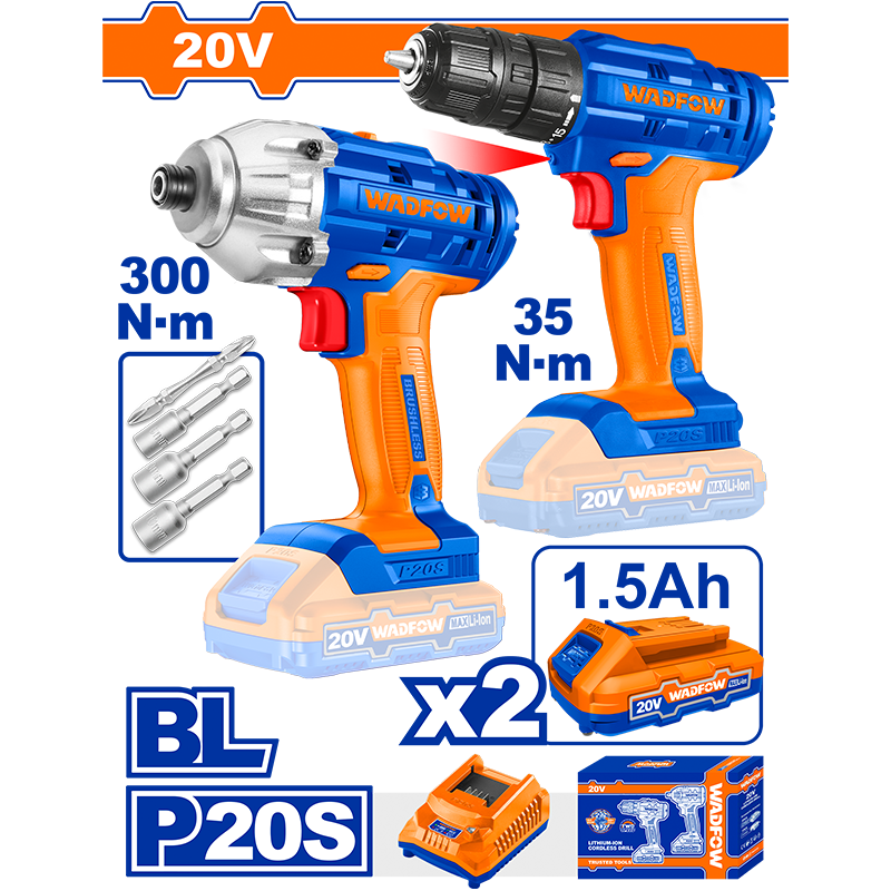 SET INALÁMBRICO TALADRO Y LLAVE 20V